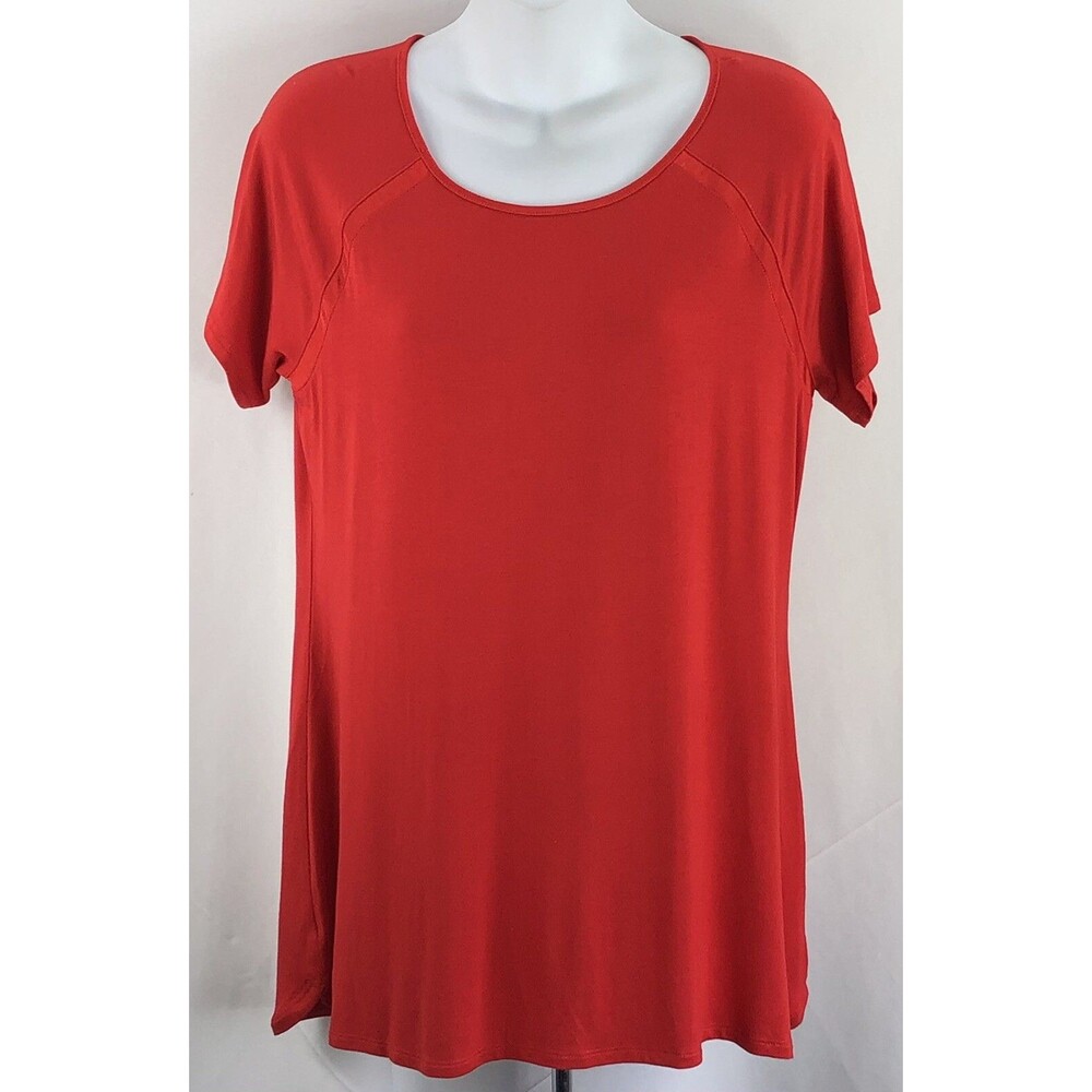 Halston long tee top S red shortsleeve roundneck T-shirt dress stretch modal